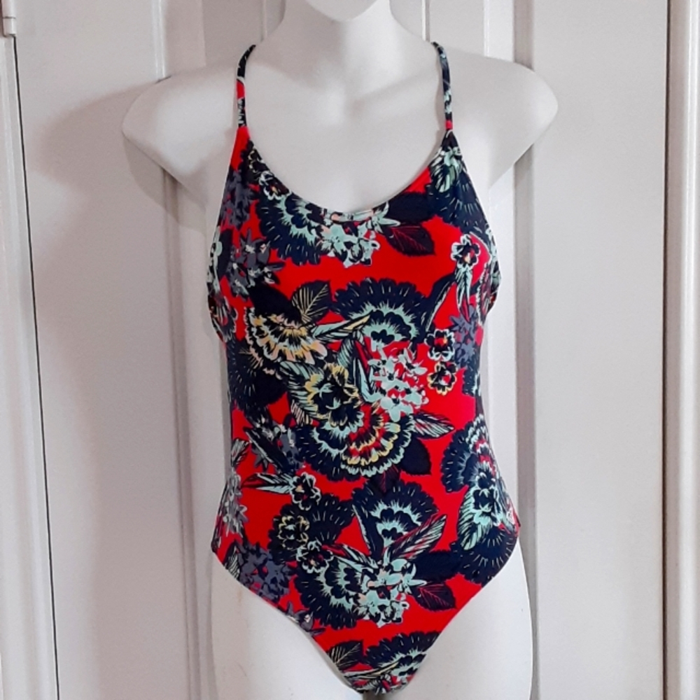 ROXY Girl, Size 14, Floral, Spider Web Back, One PC Swimsuit